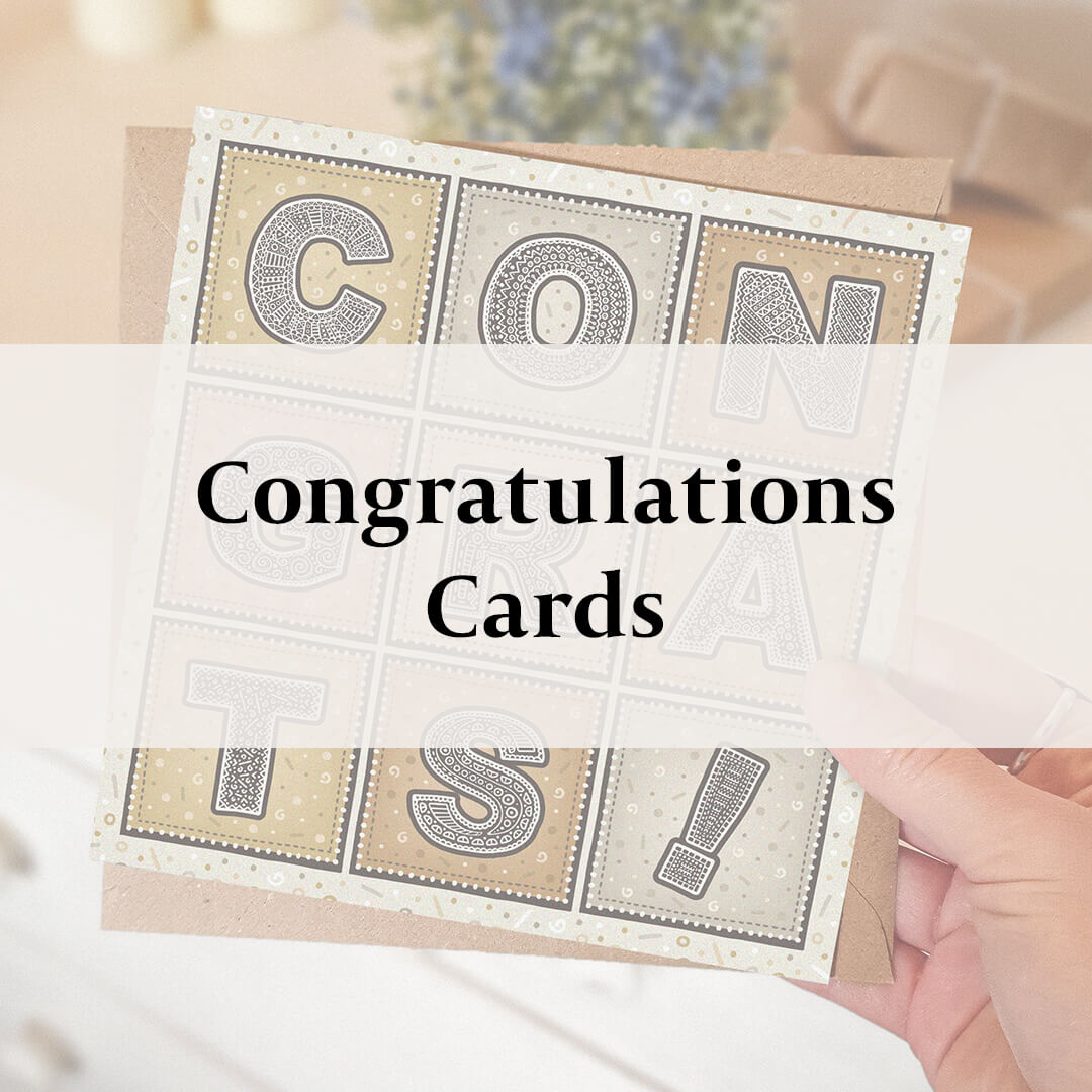 silver and gold typographic congratulations card with 'Congratulations Cards' text overlay