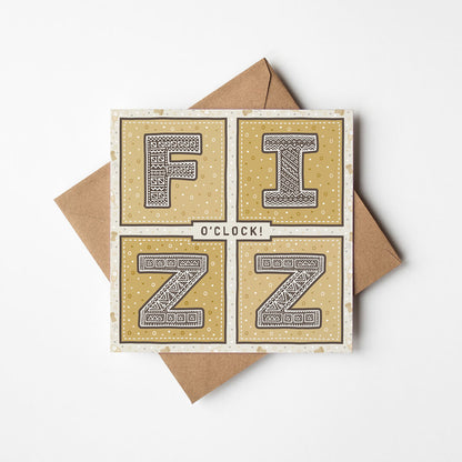 Fizz o'clock prosecco congratulations card Unique typographic congratulations card for friend Printed on FSC-certified card with kraft brown recycled envelope Blank inside
