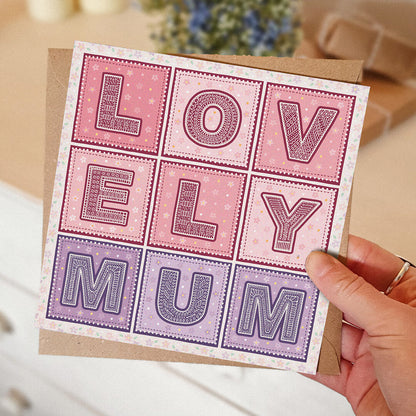 pink and lilac floral mothers day card with lovely mum message. Supplied with a recycled kraft brown envelope