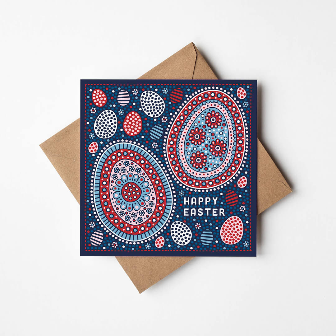 Illustrated eggs Easter card featuring patterned Easter eggs Folk Art illustration Easter card Printed on FSC-certified card Blank inside