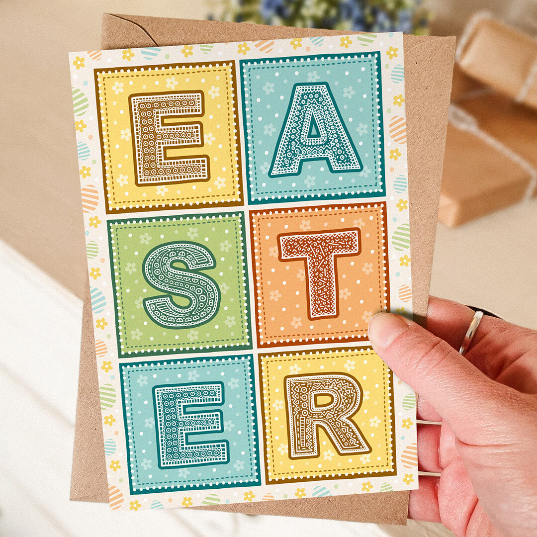 pretty pastel typographic easter card supplied with kraft brown recycled envelope