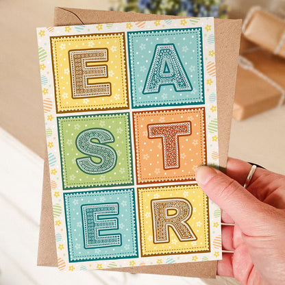 pretty pastel typographic easter card supplied with kraft brown recycled envelope